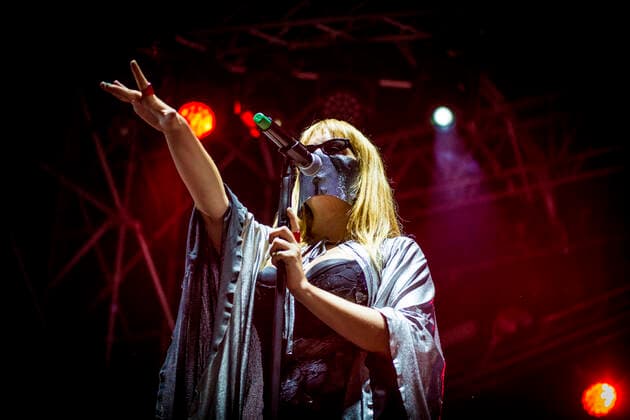 Italy: Myss Keta live in Brescia The Italian singer Myss Keta, known for performing without showing her face, in live concert at the Radio Onda d Urto party in Brescia. Brescia Brescia Italy Copyright: PamelaxRovaris