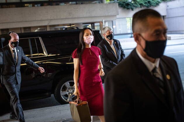August 10, 2021, Vancouver, BC, Canada: Meng Wanzhou, chief financial officer of Huawei, arrives at B.C. Supreme Court to attend her extradition hearing, in Vancouver, on Tuesday, August 10, 2021. Vancouver Canada - ZUMAc35_ 20210810_zaf_c35_040 Copyright: xDarrylxDyckx