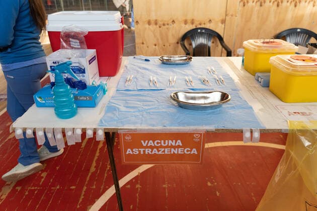 August 11, 2021, Pucon, Araucania, Chile: A table with Astrazeneca vaccines against Covid is prepared to receive older adults who arrive for their third dose. Today in Chile vaccination began with the third dose in adults over 86 years of age. This third dose is for those who have previously received the two doses of Sinovac, and this third time is inoculated with a dose of Astrazeneca. Pucon Chile - ZUMAb332 20210811_zip_b332_007 Copyright: xMatiasxBasualdox