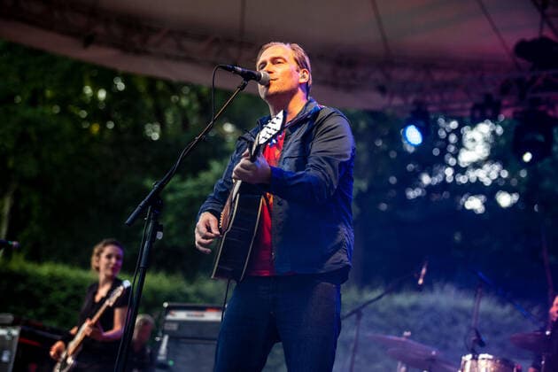Hamburg, 11 August 2021 WiebuschBosseUhlmann Marcus Wiebusch, Axel Aki Bosse and Thees Uhlmann at a concert on the open-air stage in Hamburgs Stadtpark.