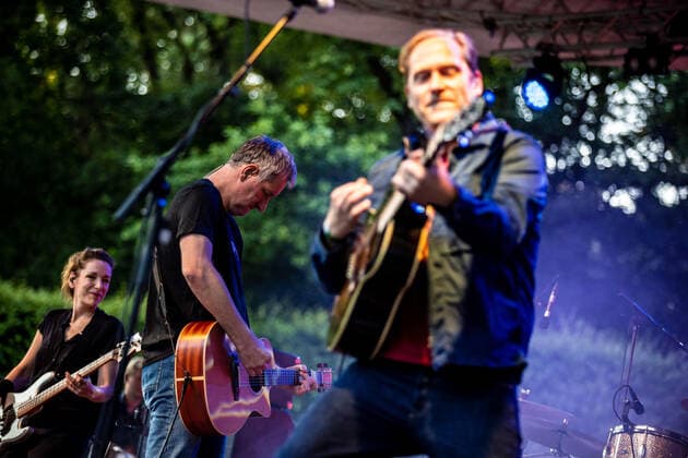 Hamburg, 11 August 2021 WiebuschBosseUhlmann Marcus Wiebusch, Axel Aki Bosse and Thees Uhlmann at a concert on the open-air stage in Hamburgs Stadtpark.
