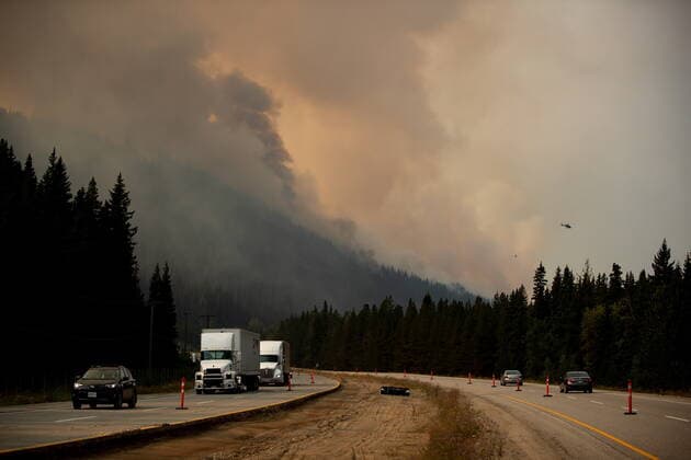 August 11, 2021, MERRITT, BC, Canada: The July Mountain wildfire burns along the Coquihalla Highway south of Merritt, B.C., on Wednesday, August 11, 2021. MERRITT Canada  - ZUMAc35_ 20210811_zaf_c35_288 Copyright: xDarrylxDyckx