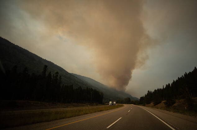 August 11, 2021, MERRITT, BC, Canada: The July Mountain wildfire burns along the Coquihalla Highway south of Merritt, B.C., on Wednesday, August 11, 2021. MERRITT Canada  - ZUMAc35_ 20210811_zaf_c35_292 Copyright: xDarrylxDyckx