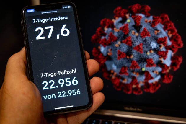 Coronavirus in Germany Covid 19 Dashboard of the Robert Koch Institute 12 08 2021 Robert Koch Institute 7 days Incidence 27.6 7 days Number of cases 22 956 COVID 19 Cases 3 805 063 Addition by 5 638 the previous day COVID 19 Deaths 91 834 Addition by 17 compared to previous day