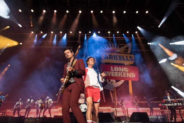 August 13, 2021, Toronto, on, Canada: Nick Dika, left, and Max Kerman of the Arkells, perform at the Budweiser Stage in Toronto on Friday, August 13, 2021. The concert marked the first live event for the band in 17 months due to COVID-19 restrictions. Toronto Canada  - ZUMAc35_ 20210813_zaf_c35_170 Copyright: xTijanaxMartinx