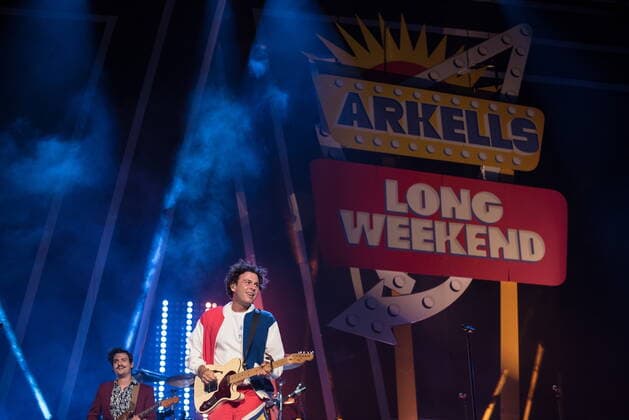 August 13, 2021, Toronto, on, Canada: Nick Dika, left, and Max Kerman of the Arkells, perform at the Budweiser Stage in Toronto on Friday, August 13, 2021. The concert marked the first live event for the band in 17 months due to COVID-19 restrictions. Toronto Canada  - ZUMAc35_ 20210813_zaf_c35_174 Copyright: xTijanaxMartinx