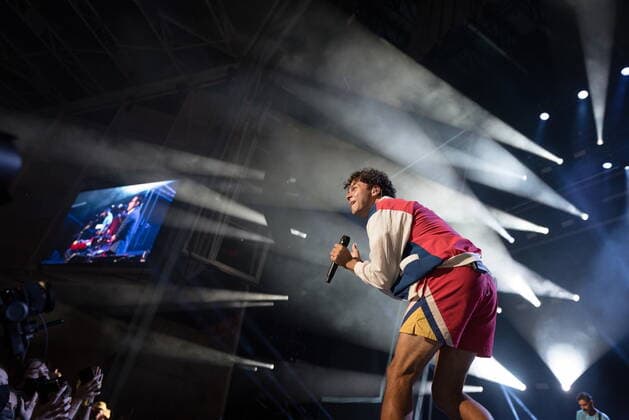 August 13, 2021, Toronto, on, Canada: Max Kerman, of the Arkells, performs at the Budweiser Stage in Toronto on Friday, August 13, 2021. The concert marked the first live event for the band in 17 months due to COVID-19 restrictions. Toronto Canada  - ZUMAc35_ 20210813_zaf_c35_190 Copyright: xTijanaxMartinx