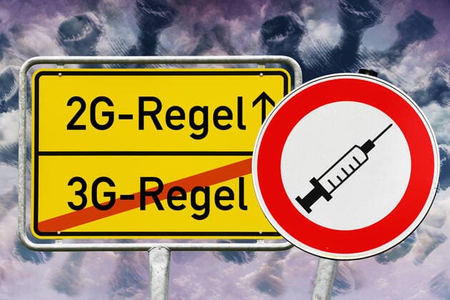 PHOTOMONTAGE, sign with the inscription 2G rule and 3G rule ** NUR FUER REDAKTIONELLE ZWECKE ** EDITORIAL USE ONLY **