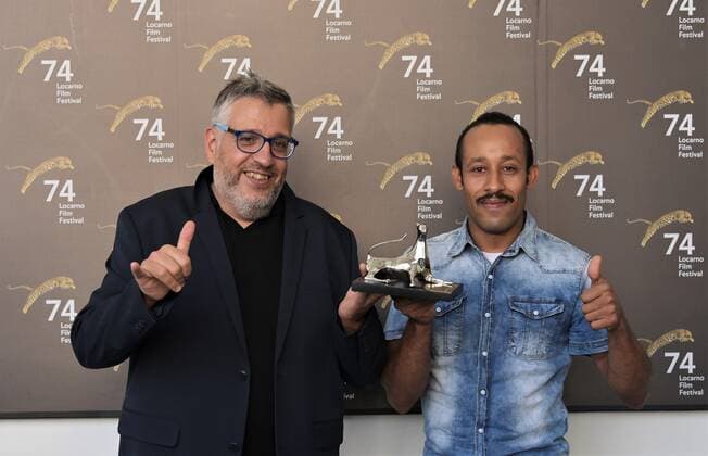 Locarno, Switzerland Locarno Film Festival 2021 Palmares awards ceremony photocall Locarno Film Festival Pardo best male interpreter 2021 LFF In the photo: Mohamed Mellari, Valerio Escolar actors  Copyright: xNickxZonnax xIPAx xNickxZonnax