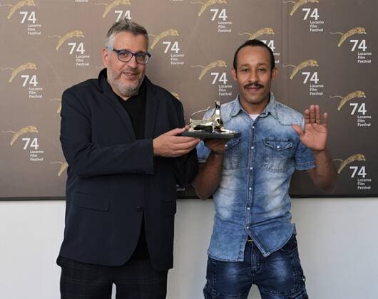 Locarno, Switzerland Locarno Film Festival 2021 Palmares awards ceremony photocall Locarno Film Festival Pardo best male interpreter 2021 LFF In the photo: Mohamed Mellari, Valerio Escolar actors  Copyright: xNickxZonnax xIPAx xNickxZonnax