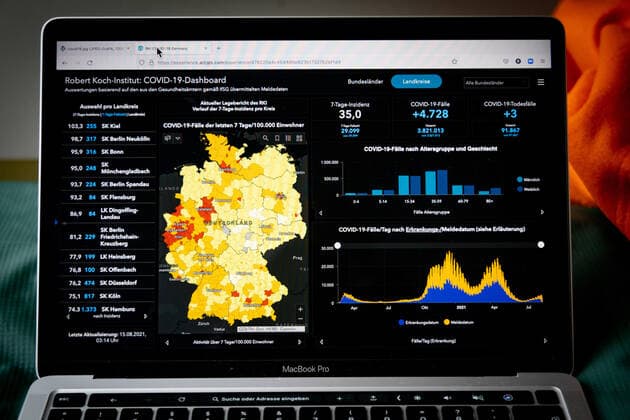 Coronavirus in Germany Covid 19 Dashboard of the Robert Koch Institute 15 08 2021 Robert Koch Institute 7 days incidence 35.0 7 days number of cases 29 099 COVID 19 cases 3 821 013 access by 4 728 the previous day COVID 19 deaths 91 867 access by 3 compared to the previous day