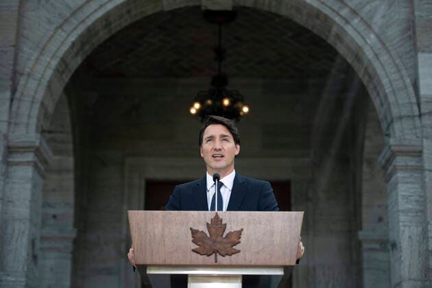 Bilder des Jahres 2021, News 08 August News Themen der Woche KW32 News Bilder des Tages August 15, 2021, Ottawa, on, Canada: Prime Minister Justin Trudeau speaks at a news conference at Rideau Hall after meeting with Governor General Mary Simon to ask her to dissolve Parliament, triggering an election, in Ottawa, on Sunday, Aug. 15, 2021. Ottawa Canada  - ZUMAc35_ 20210815_zaf_c35_038 Copyright: xJustinxTangx