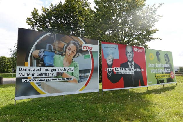 COLOGNE 15 08 2021, election campaign, election poster, federal election, CDU, SPD, Die Grüne, election posters