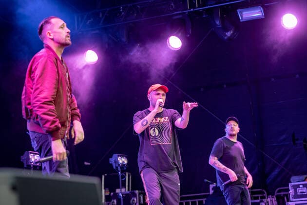 The Hip Hop Band Antilopen Gang with the Insolvenzverschleppung Tour on the Kunst Rasen Bonn, 15 08 2021 organized by E L Hartz Promotion GmbH Bonn Gronau NRW Germany