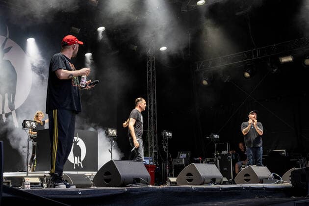 The Hip Hop Band Antilopen Gang with the Insolvenzverschleppung Tour on the Kunst Rasen Bonn, 15 08 2021 organized by E L Hartz Promotion GmbH Bonn Gronau NRW Germany