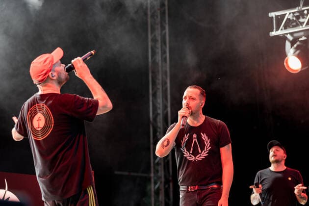 The Hip Hop Band Antilopen Gang with the Insolvenzverschleppung Tour on the Kunst Rasen Bonn, 15 08 2021 organized by E L Hartz Promotion GmbH Bonn Gronau NRW Germany