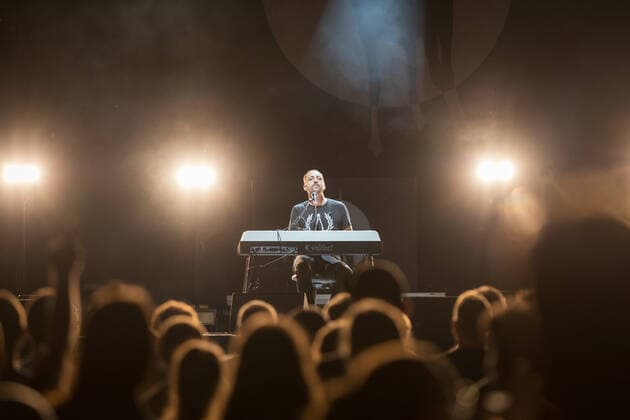 Rapper Danger Dan with piano solo The hip hop band Antilopen Gang with the Insolvenzverschleppung Tour on the Kunst Rasen Bonn, 15 08 2021 organized by E L Hartz Promotion GmbH Bonn Gronau NRW Germany
