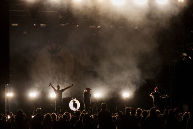 The Hip Hop Band Antilopen Gang with the Insolvenzverschleppung Tour on the Kunst Rasen Bonn, 15 08 2021 organized by E L Hartz Promotion GmbH Bonn Gronau NRW Germany