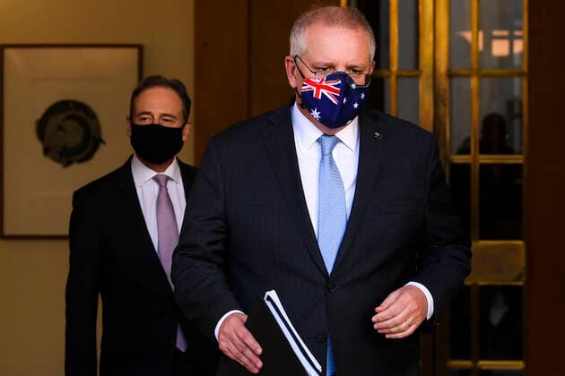 Coronavirus in Australien, Pressekonferenz mit Scott Morrison in Canberra SCOTT MORRISON PRESSER, Australian Prime Minister Scott Morrison arrives to speak to the media during a press conference at Parliament House in Canberra, Tuesday, August 17, 2021. ( NO ARCHIVING, EDITORIAL USE ONLY, NO USE IN BOOKS WITHOUT CONSENT CANBERRA ACT AUSTRALIA  Copyright: xLUKASxCOCHx 20210817001567504498