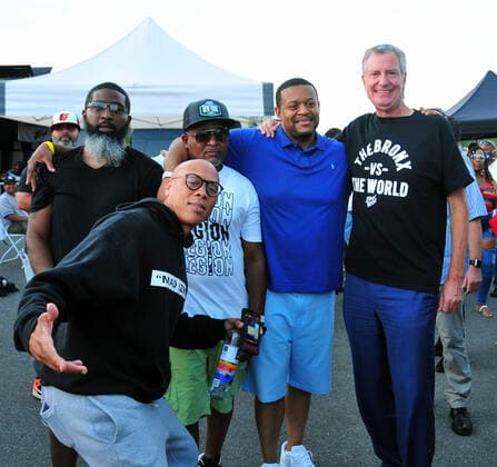 BRONX, NY - AUGUST 16: Hakim Green, The Legion, Mayor Bill de Blasio attend the It s Time for Hip Hop in NYC concert at Orchard Beach on August 16, 2021 in the Bronx, New York. Copyright: xKoixSojer Snap NxUxPhotosx MediaPunchx