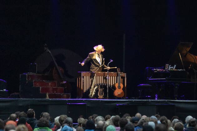 Live performance of the entertainer and musician Helge Schneider with the program The return of the blue-green emerald beetle on the Art Lawn Bonn, 17 08 2021 organized by E L Hartz Promotion GmbH Bonn Gronau NRW Germany