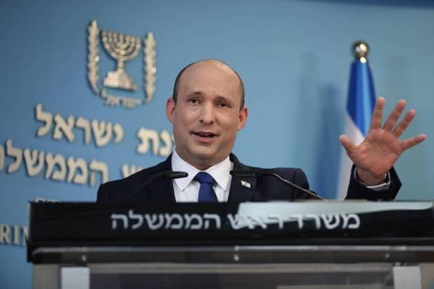 News Bilder des Tages Israeli Prime Minister Naftali Bennett speaks during a media statement regarding the COVID-19 pandemic status in the country at the Prime Minister s office in Jerusalem, Israel on Wednesday, August 18, 2021. Pool Photo  JERX2021081804 stf
