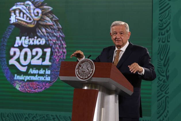 Lopez Obrador During His Daily Press Conference MEXICO CITY, MEXICO - AUGUST 18: Mexican President Andres Manuel Lopez Obrador gesticulating in his spoke during his daily news conference at National Palace on August 18, 2021 in Mexico City, Mexico. Copyright: xIsmaelxRosasx EYEPIXGROUP_IR_18082021_12513
