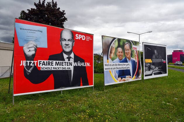 Germany, Koblenz , 19 08 2021 The Bundestag election 2021 will be the election to the 20 German Bundestag and will take place on 26 September 2021 Photo election posters of the SPD, CDU and FDP election posters Bundestagswahl