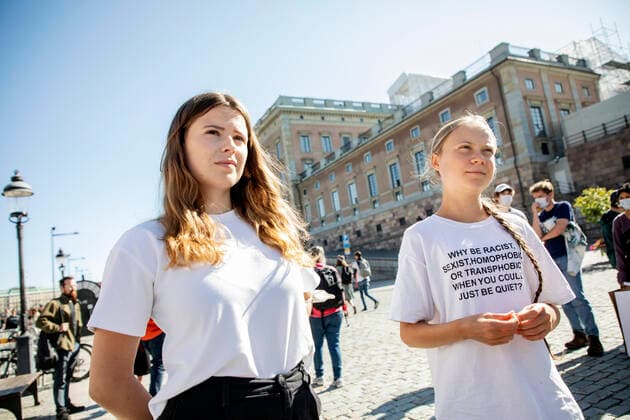 Bilder des Jahres 2021, News 08 August News Themen der Woche KW33 News Bilder des Tages Greta Thunberg and German climate activist Luisa Neubauer on Mynttorget outside the Riksdag building in Stockholm, Sweden, during Fridays for Future climate strike on Friday, August 20, 2021. STOCKHOLM Sweden x10430x *** Greta Thunberg and German climate activist Luisa Neubauer on Mynttorget outside the Riksdag building in Stockholm, Sweden, during Fridays for Future climate strike on Friday, August 20, 2021 STOCKHOLM Sweden x10430x,  Copyright: xChristinexOlsson TTx FRIDAYS FOR FUTURE CLIMATE STRIKE