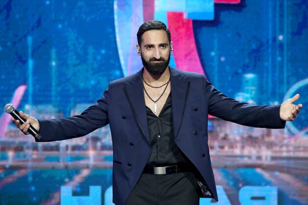 SOCHI, RUSSIA - AUGUST 21, 2021: Fabio Curto representing Italy performs at the New Wave 2021 International Contest for Young Pop Singers. Vyacheslav Prokofyev TASS  TS10D3F2