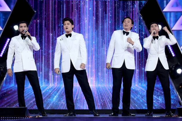 SOCHI, RUSSIA - AUGUST 21, 2021: Members of the Kazakh band Mezzo representing Kazakhstan perform at the New Wave 2021 International Contest for Young Pop Singers. Vyacheslav Prokofyev TASS  TS10D400