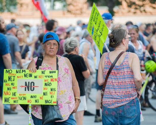 August 21, 2021, Montreal, PQ, Canada: People attend a demonstration against measures put in place by the Quebec government to help curb the spread of COVID-19, in Montreal, Saturday, Aug. 21, 2021. Montreal Canada  - ZUMAc35_ 20210821_zaf_c35_029 Copyright: xGrahamxHughesx