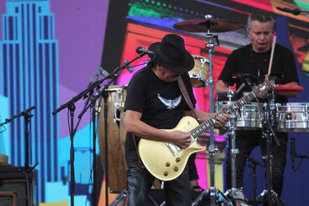 August 21, 2021, New York, USA: Carlos Santana and friends and Rob Thomas performing live during The WE LOVE NYC: The Homecoming Concert taking place at the great Central Park lawn in New York that anticipates a prosperous post-pandemic future for New York City. Fans are allowed to watch but with proof of vaccination or COVID PCR (Polymerase Chain Reaction) test taken within 72 hours prior to the event. This concert is to round up the Hip Hop concerts, movies, cultural activities that started all around the city since last week.  Copyright: xNiyixFotex