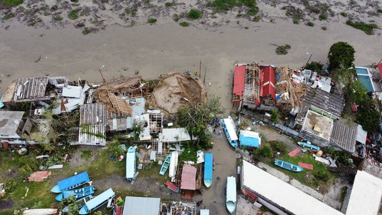 (210822) -- VERACRUZ, Aug. 22, 2021 -- Aerial photo taken on Aug. 21, 2021 shows the damage caused by the landfall of Hurricane Grace, in Tecolutla, in the state of Veracruz, Mexico. At least eight people were dead and three missing after Hurricane Grace hit eastern Mexico, Cuitlahuac Garcia, governor of the state of Veracruz, reported on Saturday. (Photo by Xinhua) MEXICO-VERACRUZ-HURRICANE GRACE JesusxAlvarado 