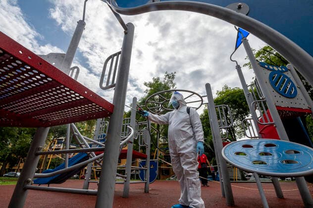 (210822) -- KUALA LUMPUR, Aug. 22, 2021 -- A firefighter conducts sanitization in the outskirts of Kuala Lumpur, Malaysia, Aug. 22, 2021. Malaysia reported another 19,807 new COVID-19 infections on Sunday, bringing the national total to 1,555,093. (Photo by Xinhua) MALAYSIA-COVID-19-CASES ChongxVoonxChung 