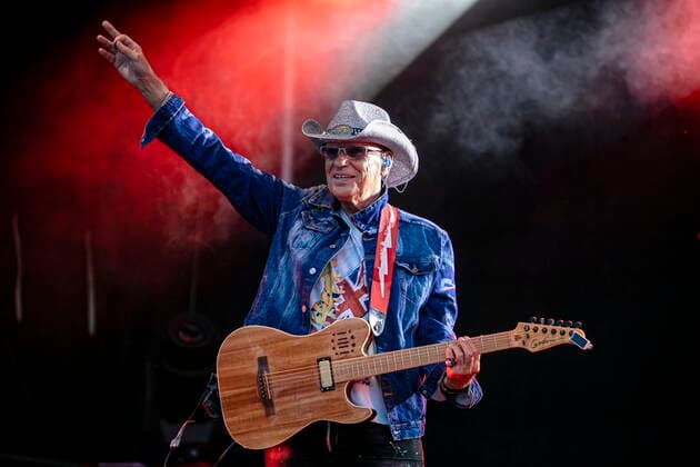 Fritz Puppel guitar of the group CITY founded in 1972 in East Berlin GDR during the Candlelight Open Air rock concert live in Coswig