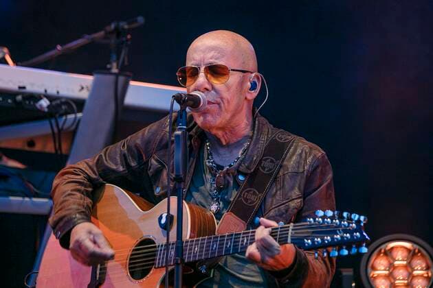Toni Krahl vocals guitar of the group CITY founded in 1972 in East Berlin GDR during the Candlelight Open Air rock concert live in Coswig