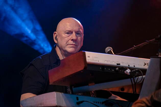 Manfred Hennig keyboards of the group CITY founded in 1972 in East Berlin GDR during the Candlelight Open Air rock concert live in Coswig
