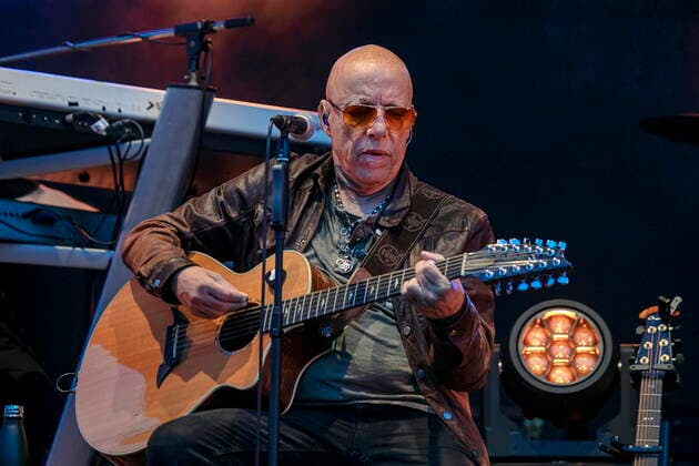 Toni Krahl vocals guitar of the group CITY founded in 1972 in East Berlin GDR during the Candlelight Open Air rock concert live in Coswig