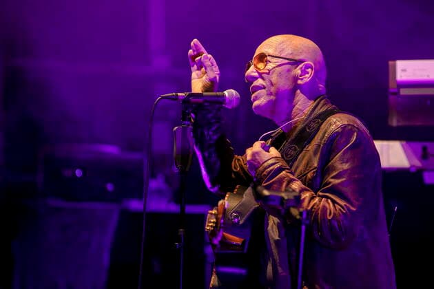 Toni Krahl vocals guitar of the group CITY founded in 1972 in East Berlin GDR during the Candlelight Open Air rock concert live in Coswig