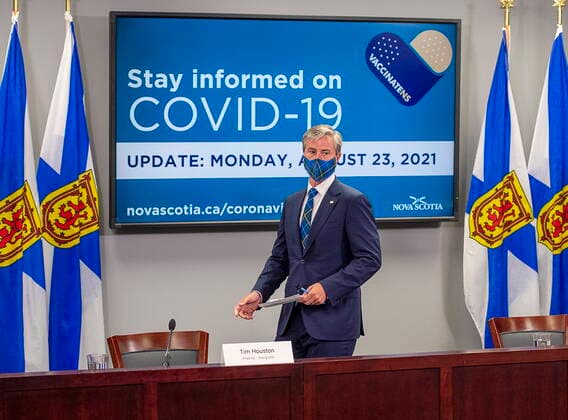 August 23, 2021, HALIFAX, NS, Canada: Premier-designate Tim Houston arrives at his first COVID-19 briefing after the Progressive Conservatives won last week s provincial election, in Halifax on Monday, Aug. 23, 2021. HALIFAX Canada  - ZUMAc35_ 20210823_zaf_c35_017 Copyright: xAndrewxVaughanx