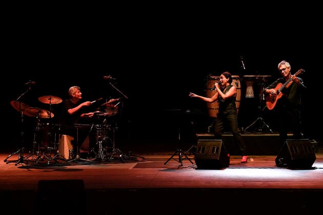 Italy: Noa in Concert Noa, Gil Dor and Gadi Seri during the concert at Cavea Auditorium Parco della Musica, Rome, August 23, 2021. Rome Italy Copyright: DomenicoxCippitelli