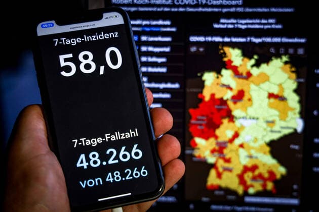 Coronavirus in Germany Covid 19 Dashboard of the Robert Koch Institute 24 08 2021 Robert Koch Institute 7 days Incidence 58.0 7 days Number of cases 48 266 COVID 19 cases 3 877 612 Addition of 5 747 compared to the previous day COVID 19 deaths 92 022 Addition of 42 compared to the previous day