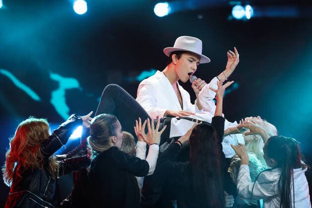 SOCHI, RUSSIA â€“ AUGUST 24, 2021: Singer Dimash Kudaibergen performs at a concert as part of the New Wave 2021 International Contest for Young Pop Singers. Vyacheslav Prokofyev TASS  TS10DA20