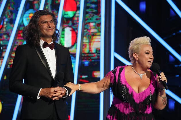 SOCHI, RUSSIA â€“ AUGUST 24, 2021: Vaganova Ballet Academy principal, ballet dancer Nikolai Tsiskaridze (L) and singer Teona Kontridze perform at a concert as part of the New Wave 2021 International Contest for Young Pop Singers. Vyacheslav Prokofyev TASS  TS10DA47