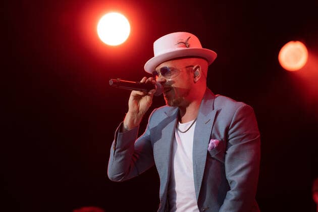 The Hip Hop Funk and Soul musician Jan Delay Jan Philipp Eißfeldt and the band Disko No 1 performing live at the Kunst Rasen Bonn Gronau Organizer ELHart Promotion GmbH Bonn Gronau NRW Germany