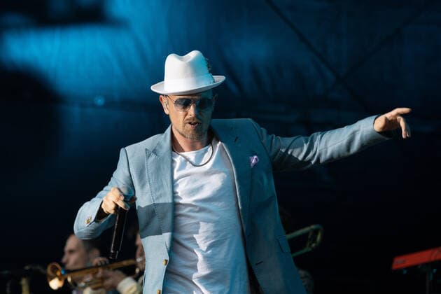 The Hip Hop Funk and Soul musician Jan Delay Jan Philipp Eißfeldt and the band Disko No 1 performing live at the Kunst Rasen Bonn Gronau Organizer ELHart Promotion GmbH Bonn Gronau NRW Germany