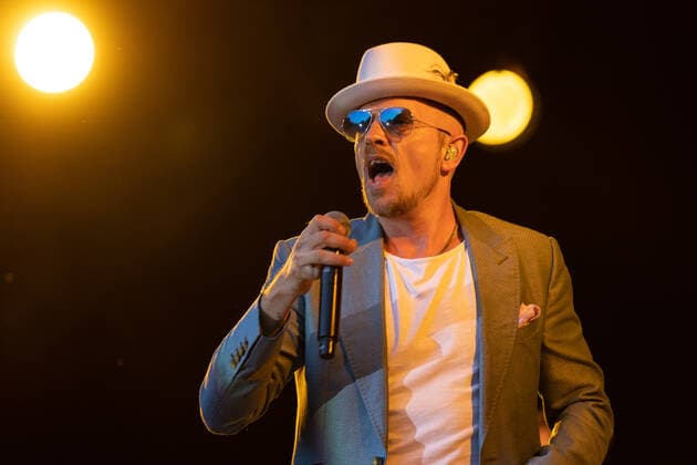 The Hip Hop Funk and Soul musician Jan Delay Jan Philipp Eißfeldt and the band Disko No 1 performing live at the Kunst Rasen Bonn Gronau Organizer ELHart Promotion GmbH Bonn Gronau NRW Germany