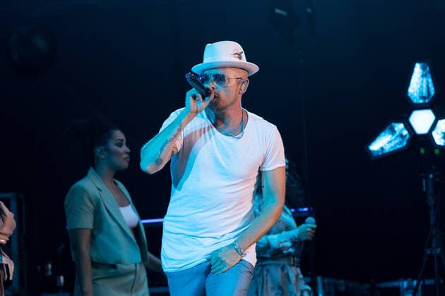 The Hip Hop Funk and Soul musician Jan Delay Jan Philipp Eißfeldt and the band Disko No 1 performing live at the Kunst Rasen Bonn Gronau Organizer ELHart Promotion GmbH Bonn Gronau NRW Germany