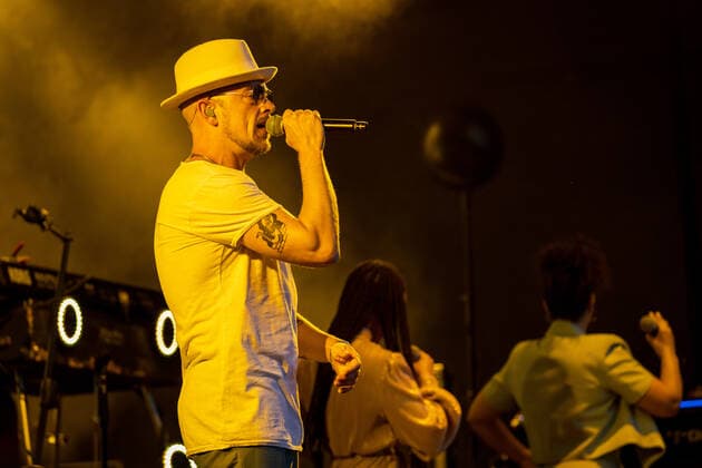 The Hip Hop Funk and Soul musician Jan Delay Jan Philipp Eißfeldt and the band Disko No 1 performing live at the Kunst Rasen Bonn Gronau Organizer ELHart Promotion GmbH Bonn Gronau NRW Germany